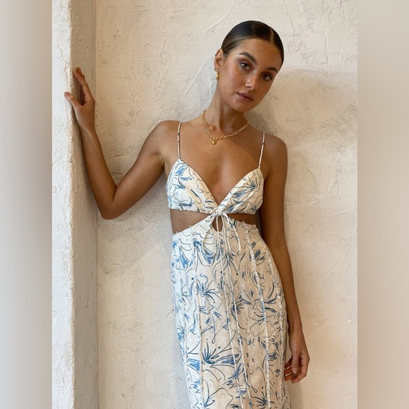 Significant Other Anita Dress Sleeveless Maxi Floral Size 4 Blue Beige - Picture 13 of 16